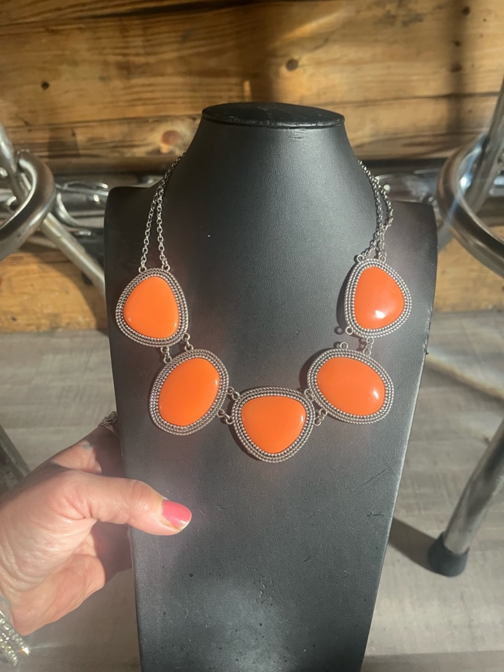 paparazzi Vibrant Orange Five-Panel Statement Necklace